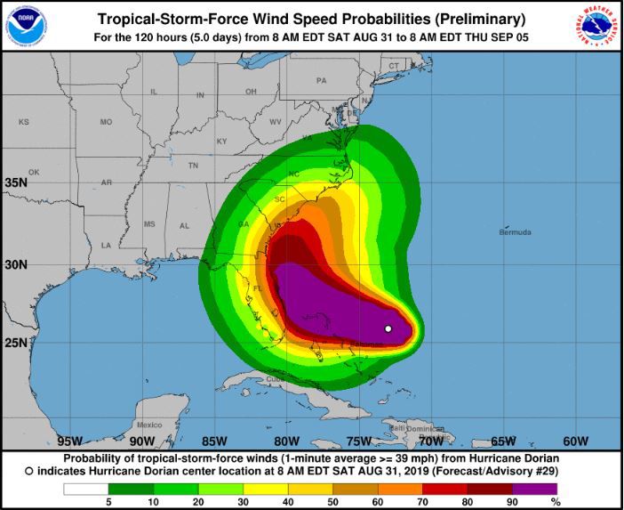 11 am Saturday wind probability